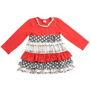 Coniceco‎ Cotton Blend Mixed Pattern Ruffle Tunic Top Long Sleeve Girl's Size M